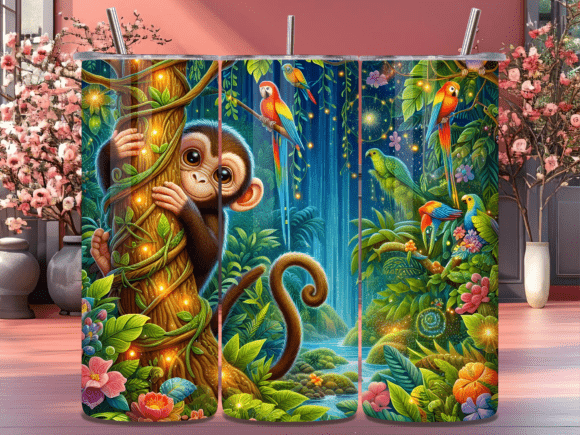 Download Cute Baby Monkey Jungle Tumbler Wrap PNG - Premium Resources