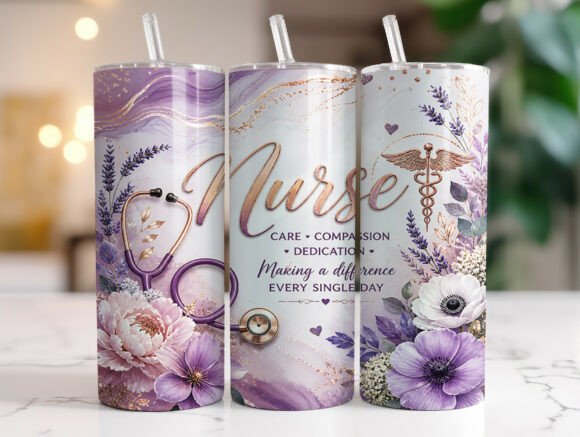 Download Floral Nurse 20oz Skinny Tumbler Wrap - 20oz skinny tumbler Collection